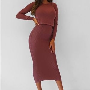 Mocha 2 piece sheer cami knit middaxi dress